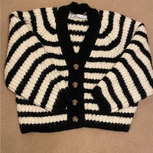 Zara Oversized Striped Knit Cardigan Sweater